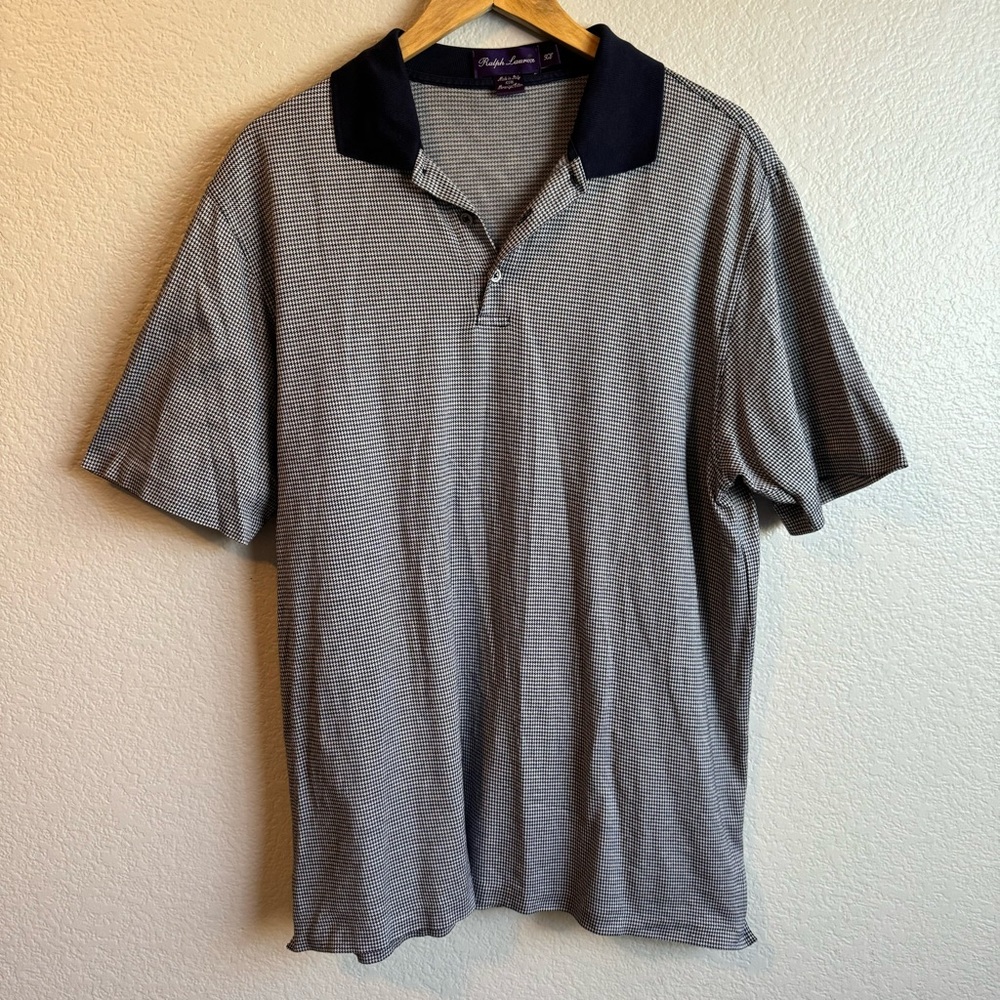 Men’s Ralph Lauren Purple Label Mercerized Cotton Houndstooth Polo Med Italy XL